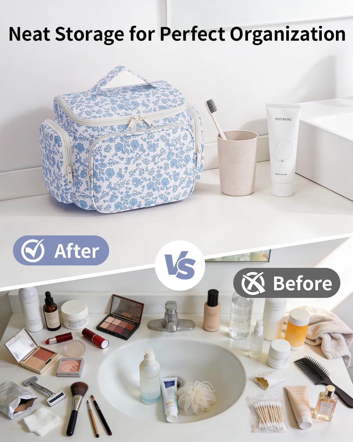 Narwey Hanging Travel Toiletry Bag for Women, Large Makeup Cosmetic Bag