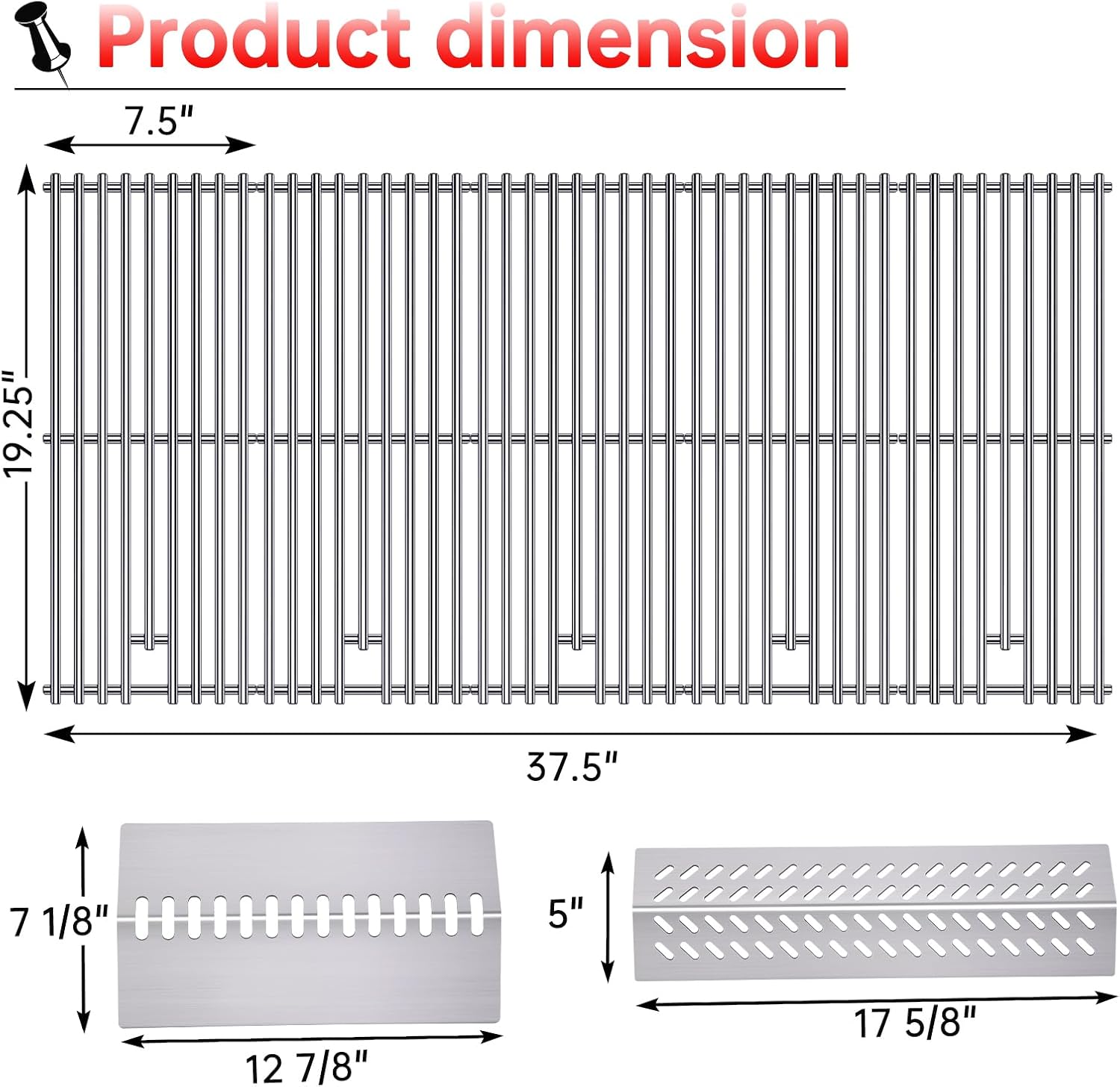 9MM 16517 Grill Grates 16GA Grill Heat Plates for 16631 16520 Bull Grill Replacement Parts, BBQ Bull Brahma 5 Burner 57568, 57569, 57568CE, 57568AGA, 57569CE, 57569AGA, Stainless Steel Grids