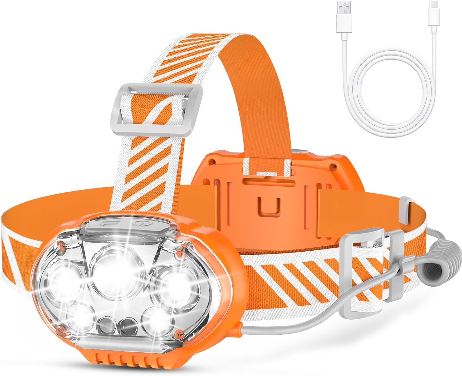 MIOISY Rechargeable Headlamp, High Lumen 5 LED Head Lamp Red White Light
