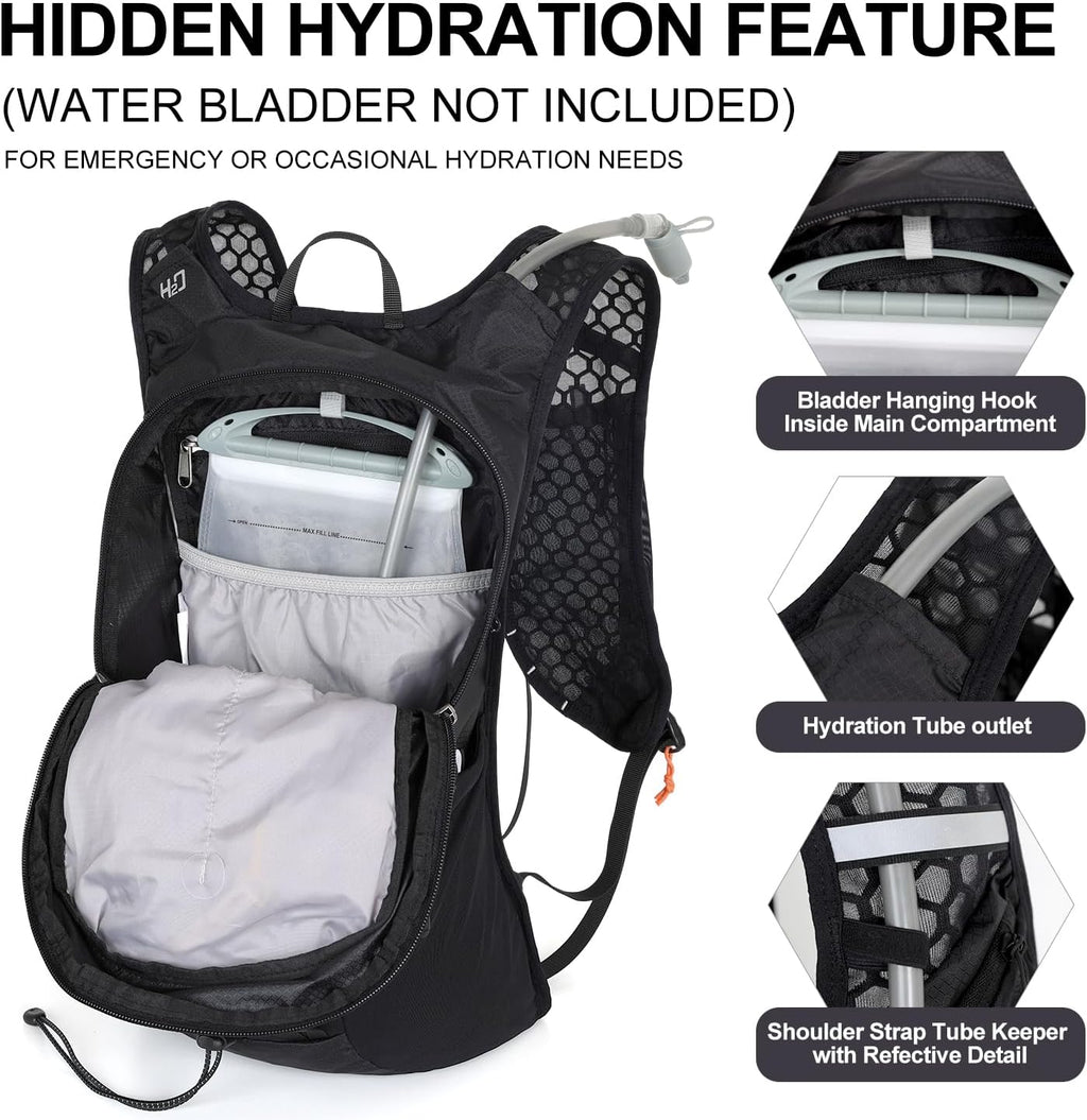 IX INOXTO 15L Small Hiking Backpack Lightweight Foldable Packable Backpack Waterproof Travel Camping Daypack for Men Women (Black)