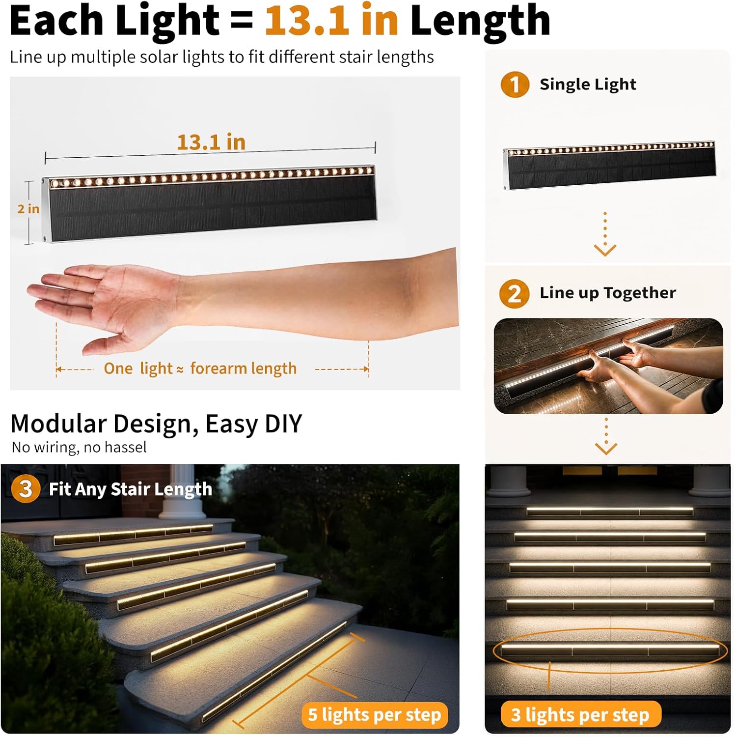 SHONELIGHTING Solar Step Lights Outside, 33 Focused LEDs, Stair Light, 6PK