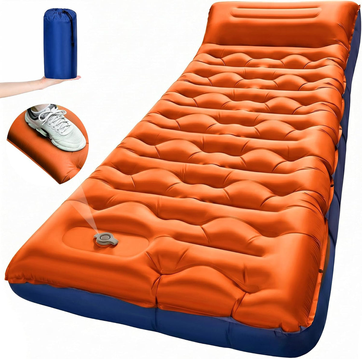 Camping Sleeping Pad,5.9 Inch Thick Camping Mat with Built in Pillow and Foot Pump,Self Inflating Sleeping Pad for Camping Backpacking（Green
