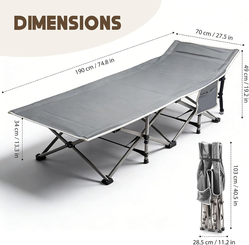 Roixeeds Camping Cot for Adults, Heavy-Duty 600D Oxford Cot for Sleeping, 28" Extra Wide, Portable Folding Camp Bed with Mat & Carry Bag for Guest, Travel, Hiking, Navy, 450LBS(Max Load)
