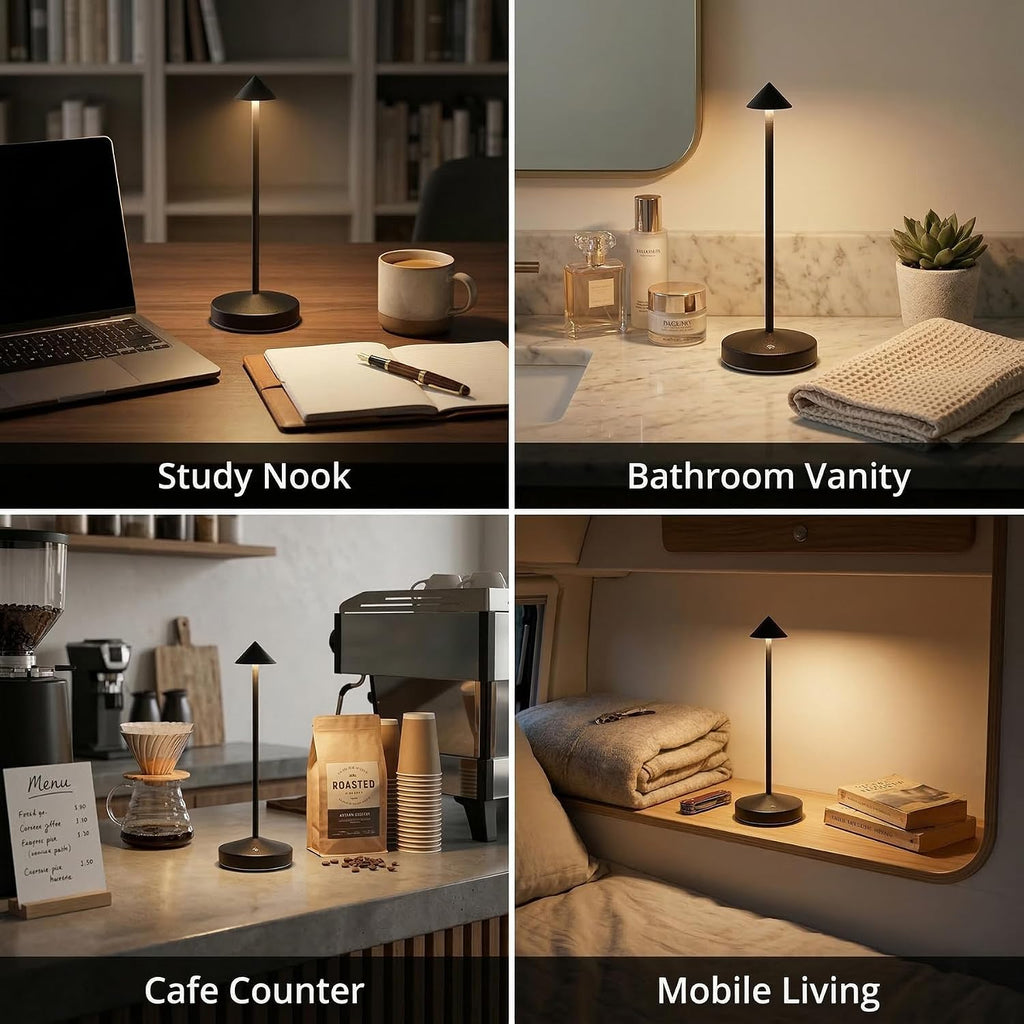 2 PACK Cordless Lamps,Battery Rechargeable Table Lamp,Portable Lamps,2 Level Brightness Dimmable Night Light,Minimalist Design, Cordless Table Lamps for Living Room/Restaurant/Couple Dinner(Black)