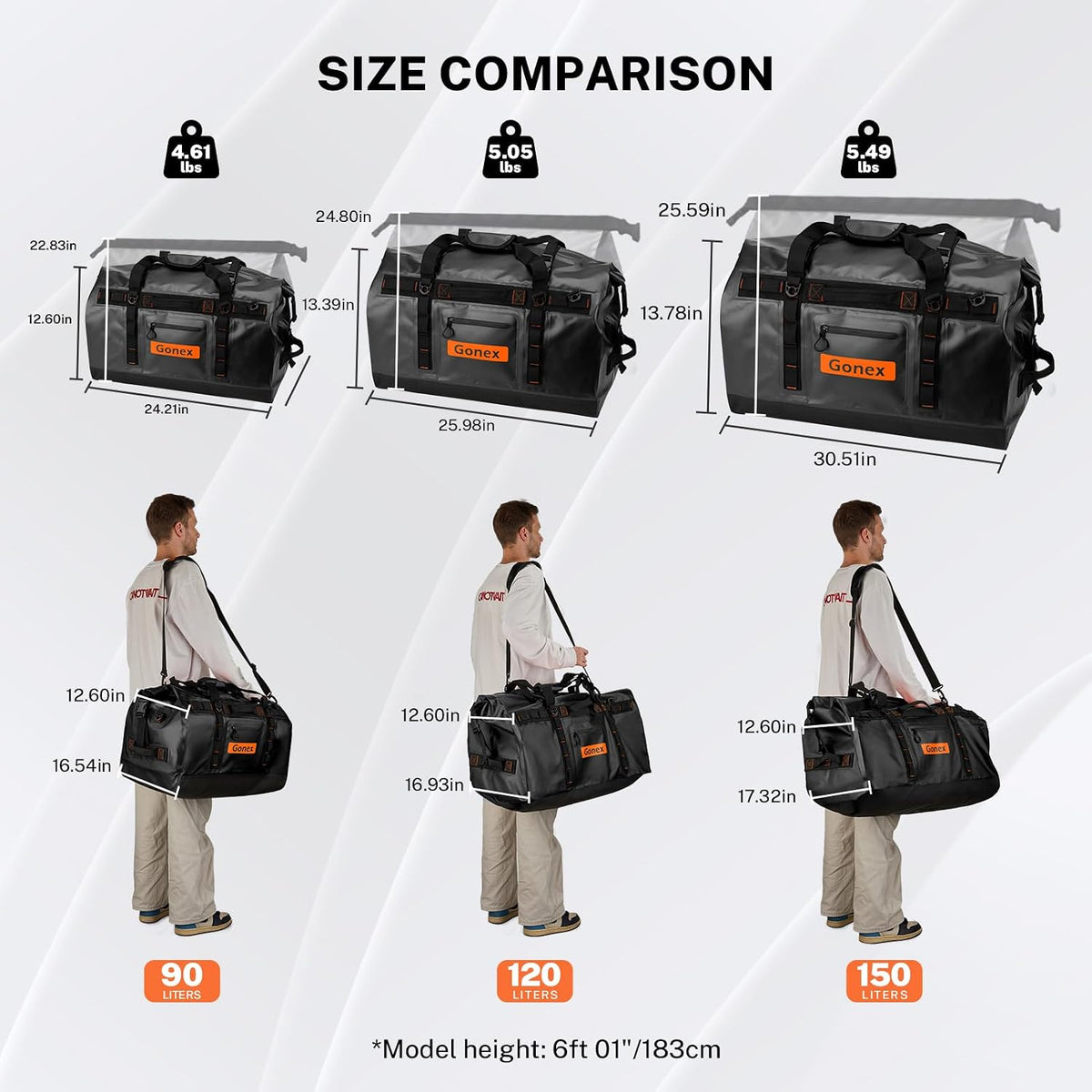 Gonex Waterproof Duffel Bag, 150L Heavy Duty Dry Bag, Reinforced Bottom