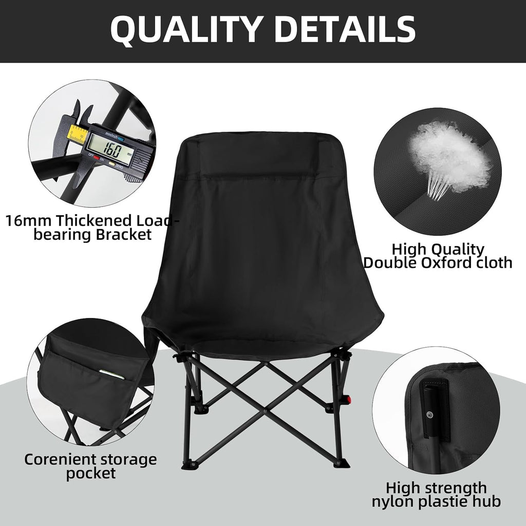 Camping Chairs for Adults, Beach Chairs for Adults, Lawn Chairs with Adjustable Backrest Suitable for Patio/Fishing/Beach/Camp, Includes A Storage Bag (Black)