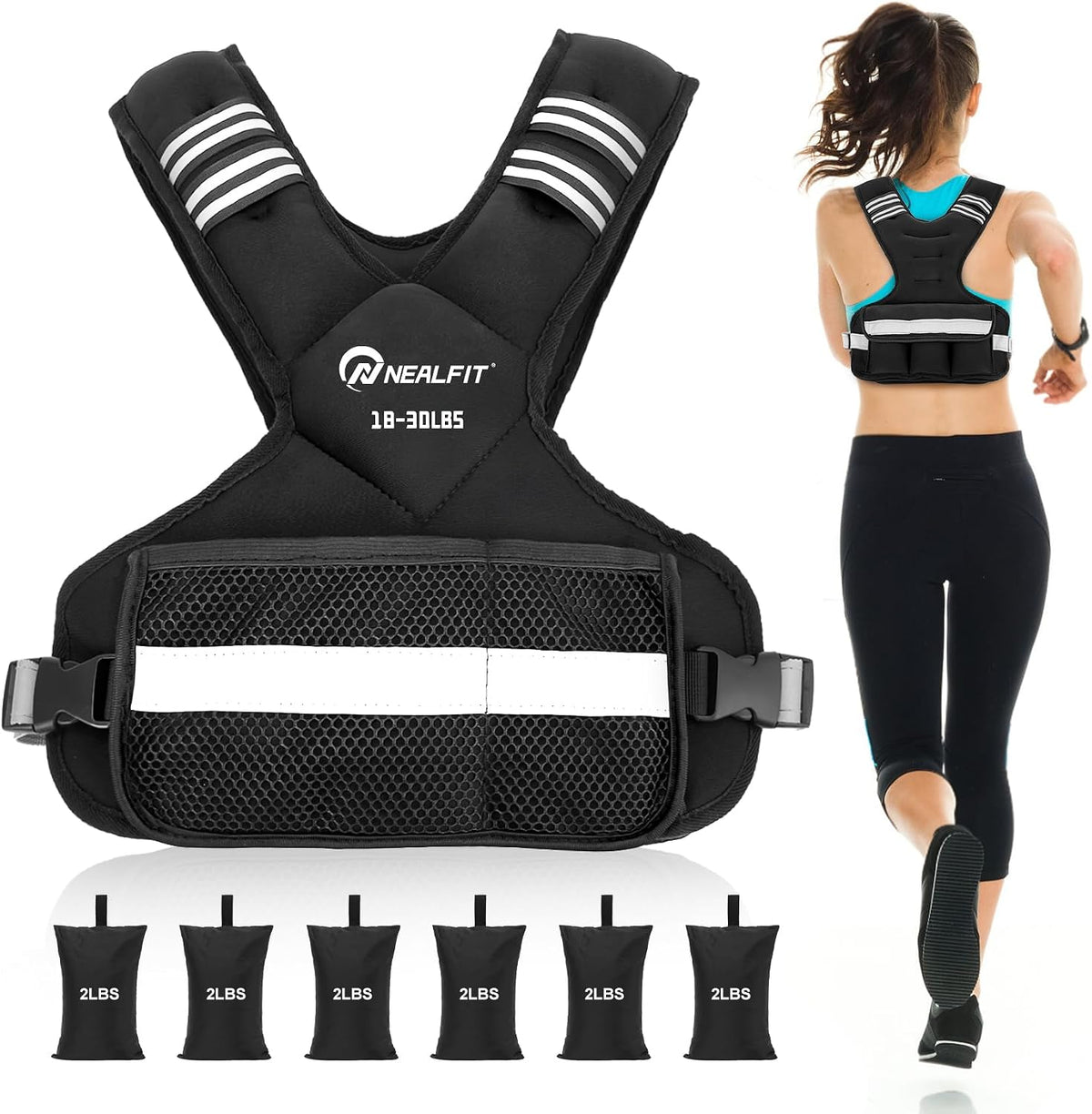 NEALFIT Weighted Vest for Women and Men, 5-10lb/11-20lb/18-30lb Adjustable Weighted Vest with Reflective Strip, Body Weight Vest for Walking, Running, Fitness, Strength Training