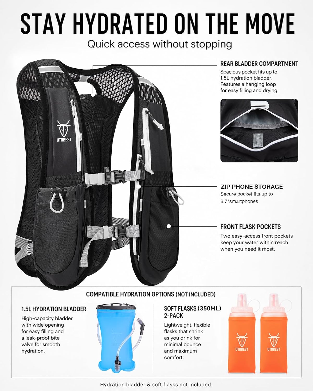 UTOBEST Running Vest Lightweight Hydration Vest Pack 5L UTR104