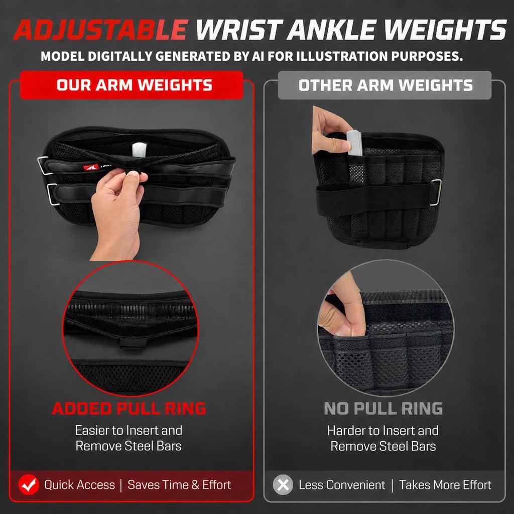 Adjustable Ankle Weights for Men, Heavy Duty Wearable Leg Weights with Removable Steel Plates for Strength Training and Gym Workouts