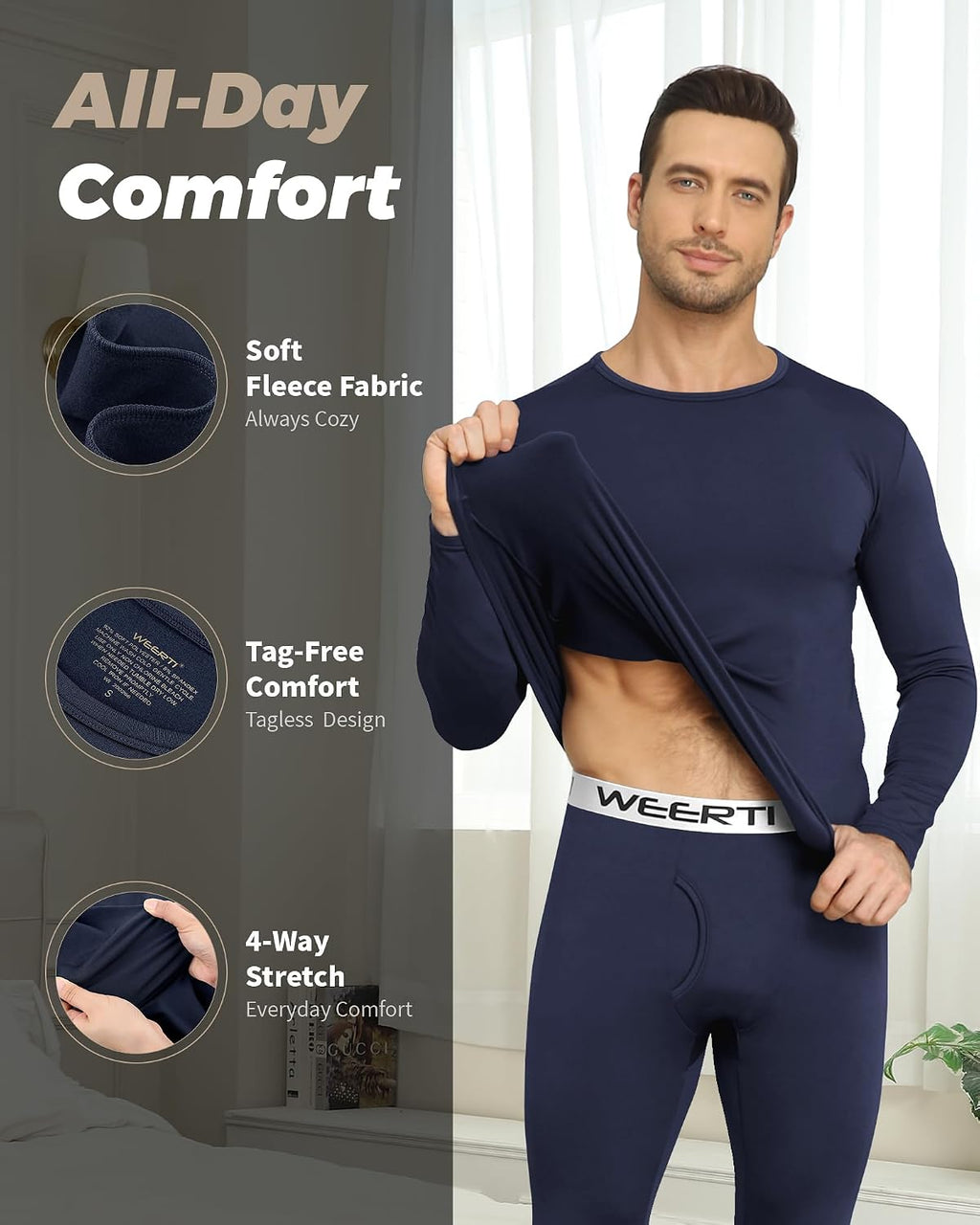 Thermal Underwear for Men Long Johns Set Fleece Lined Winter Cold Weather