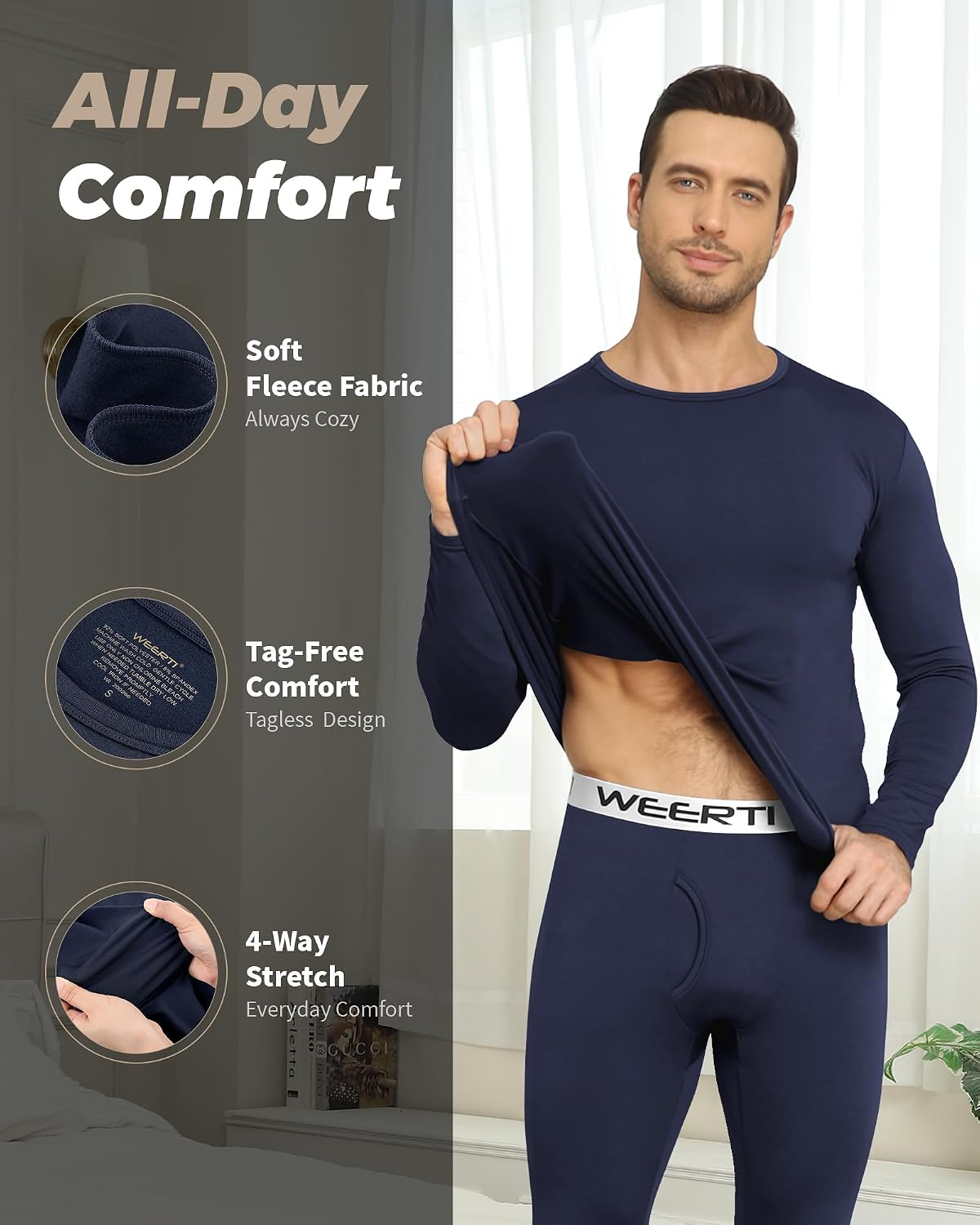 Thermal Underwear for Men Long Johns Set Fleece Lined Winter Cold Weather