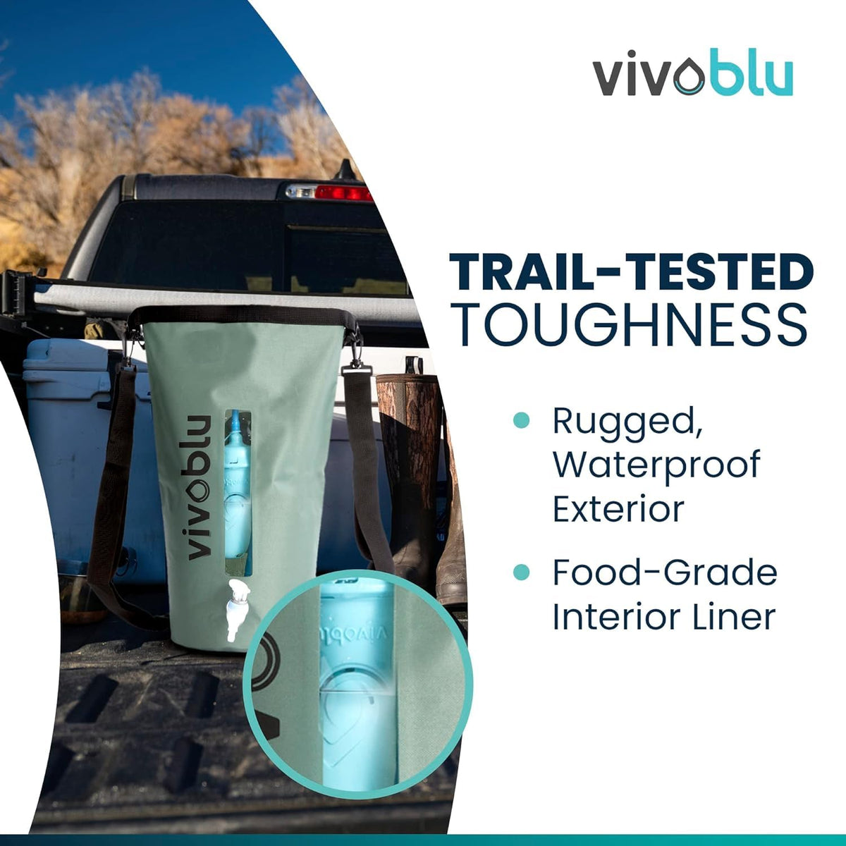 Vivoblu 10 Liter Water Bladder Backpack - Hydration Filtration Purifier Bag for Vivoblu Core Family Filter - Portable Purifying Pack for Backpacking, Hiking, Camping, Prepping, Survival - Army Green