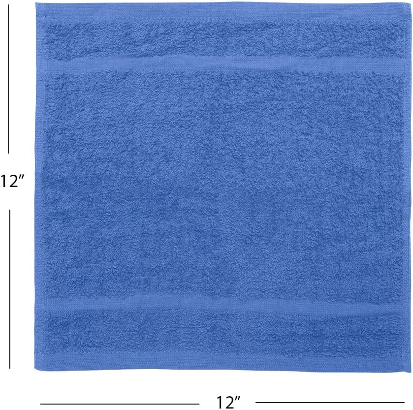 Avalon Towels Cotton Washcloths – (Pack of 60) Size 12x12 Inches, 100% Ring Spun Cotton, Soft & Absorbent Face Towels, Gym Towels, Hotel and Spa Quality, Reusable Fingertip Towels (Blue)
