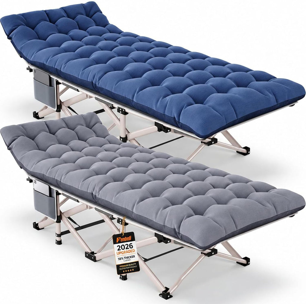 Fenbeli Camping Cot for Adults, 2 Pack Camp Bed with Thicker Cushion, 800LB