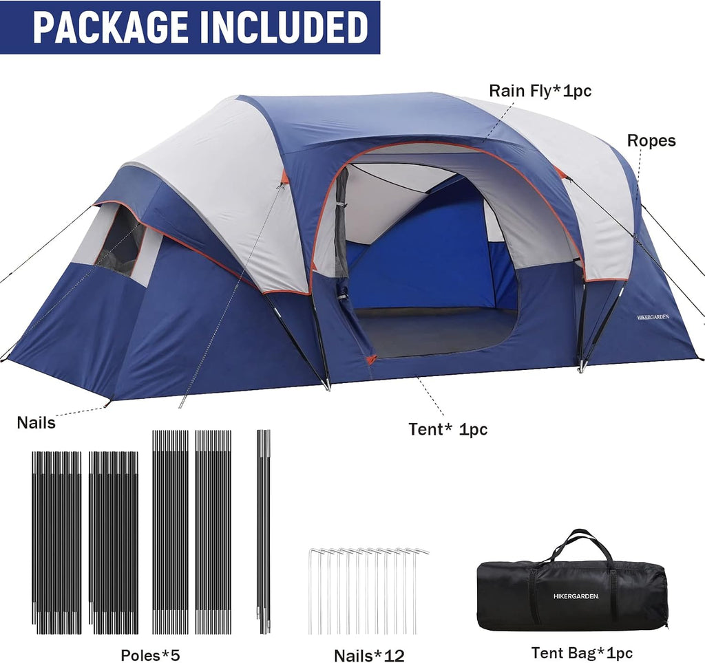 HIKERGARDEN 10 Person Tents for Camping Family Outdoor Dome Tent