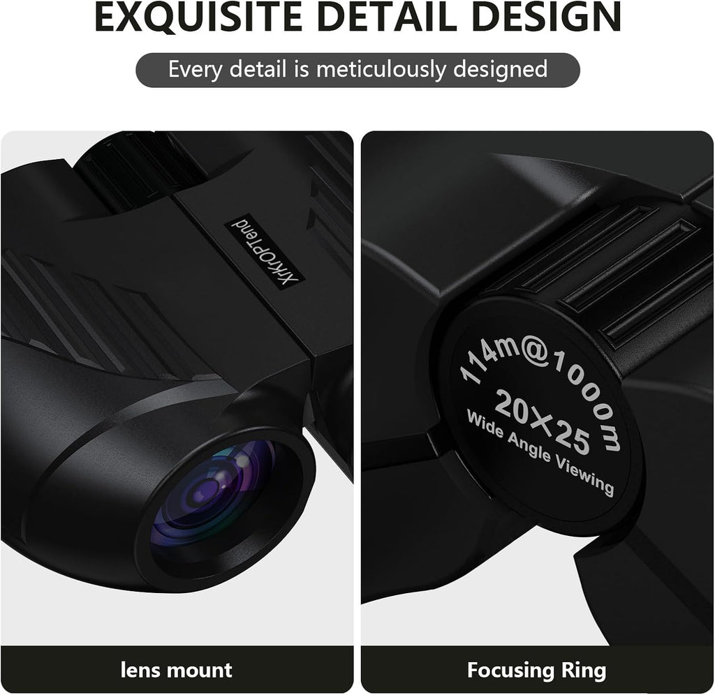 20x25 Compact Binoculars with Strap for Kids and Adults, Sharp Clear, Mini Low Weight Binoculars for Bird Watching,Hiking Outdoor, Cruise Ship,Concert