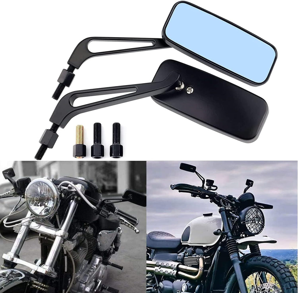 Motorcycle 8mm 10mm Rectangle Rear View Side Mirrors for Cruiser Chopper Honda Yamaha Suzuki-Black (black)