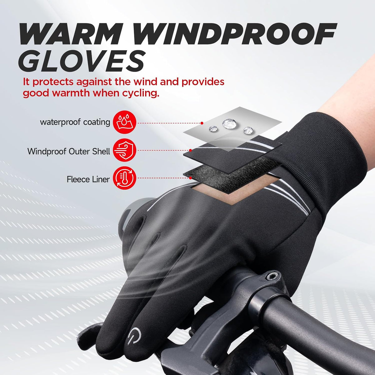 RUIXUE Winter Gloves for Men Women, Warm Thermal Windproof Touchscreen Non-Slip(Black,L)