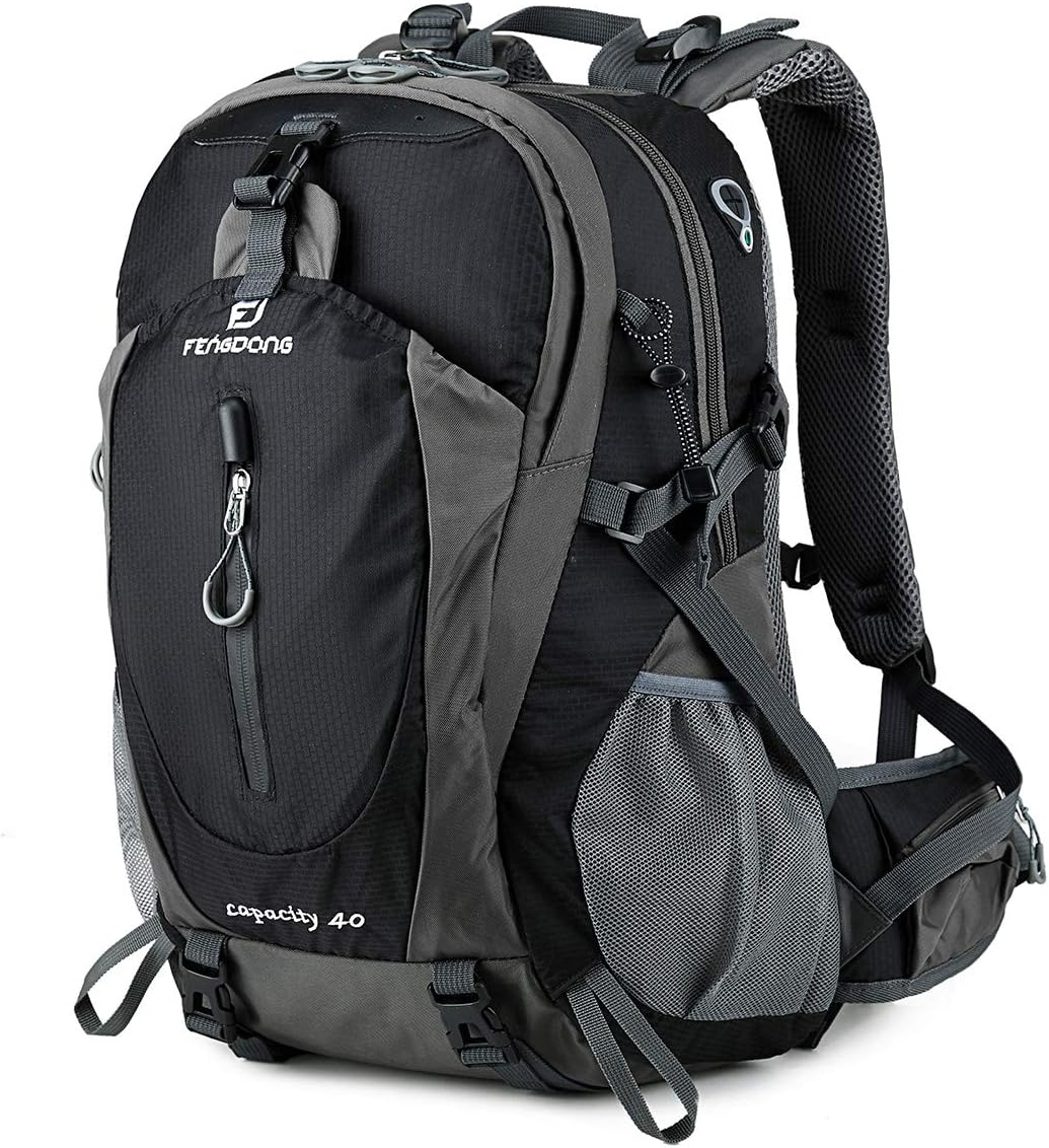 FENGDONG 40L Waterproof Lightweight Outdoor Daypack Hiking,Camping,Travel Backpack for Men Women Black