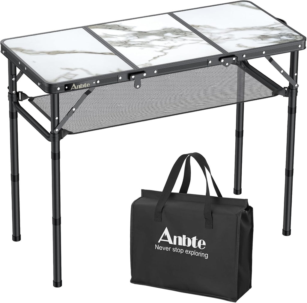Anbte 3ft Folding Camping Table, 3 Adjustable Height Max 27.5", White