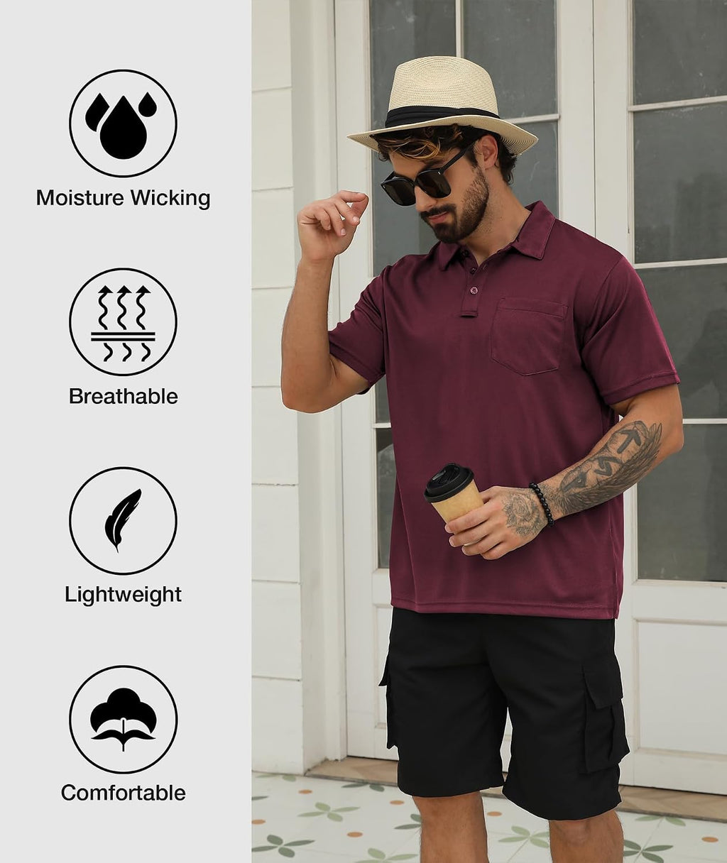 SCODI 5 Pack Mens Pocket Polo Shirts Short Sleeve Golf Casual Work T-Shirt