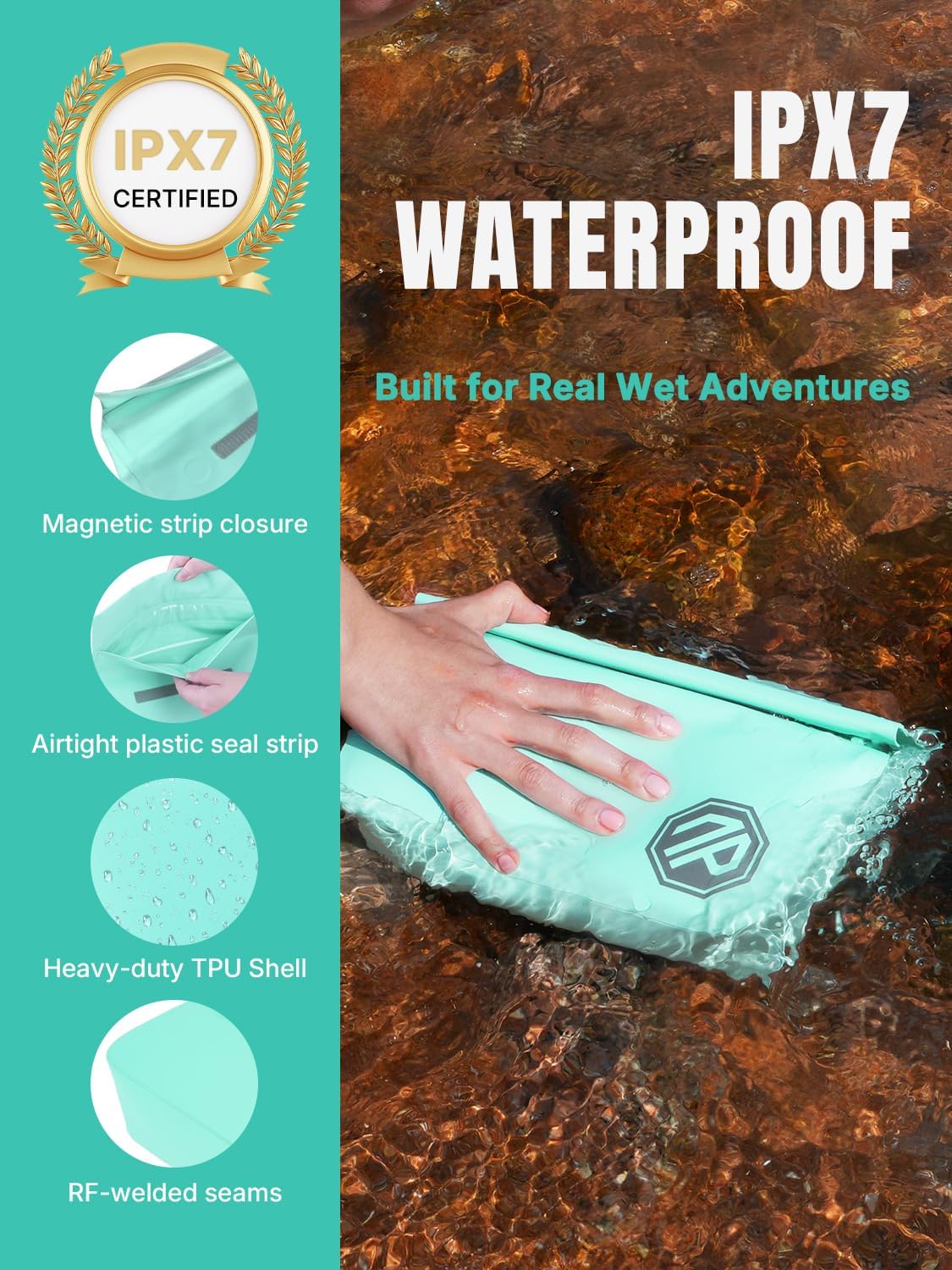niphean IPX7 Waterproof Fanny Pack, Magnetic One-Hand Closure Dry Bag