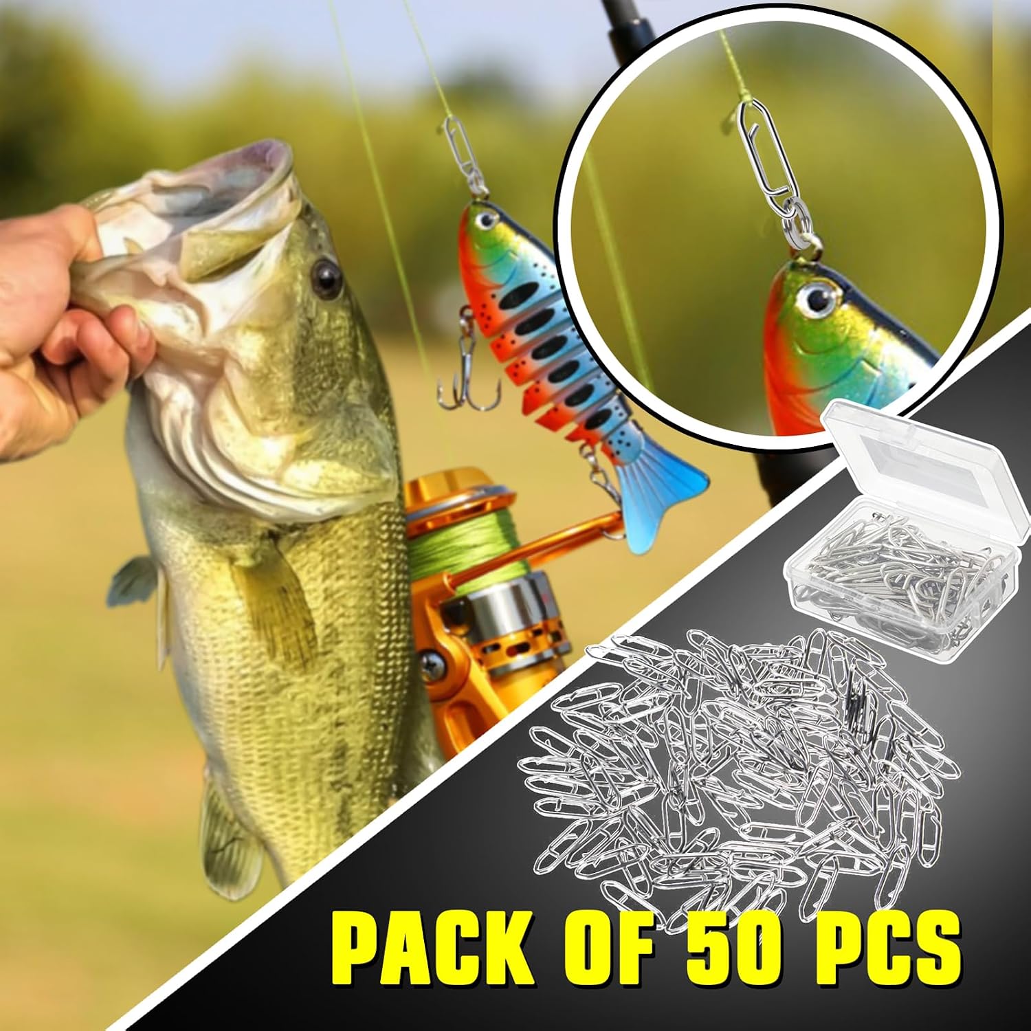 AMYSPORTS High Strength Fishing Snap Saltwater Stainless Connector Snaps Swivels Tackle Steel Power Fishing Clip Lure Quick Change White Nickel