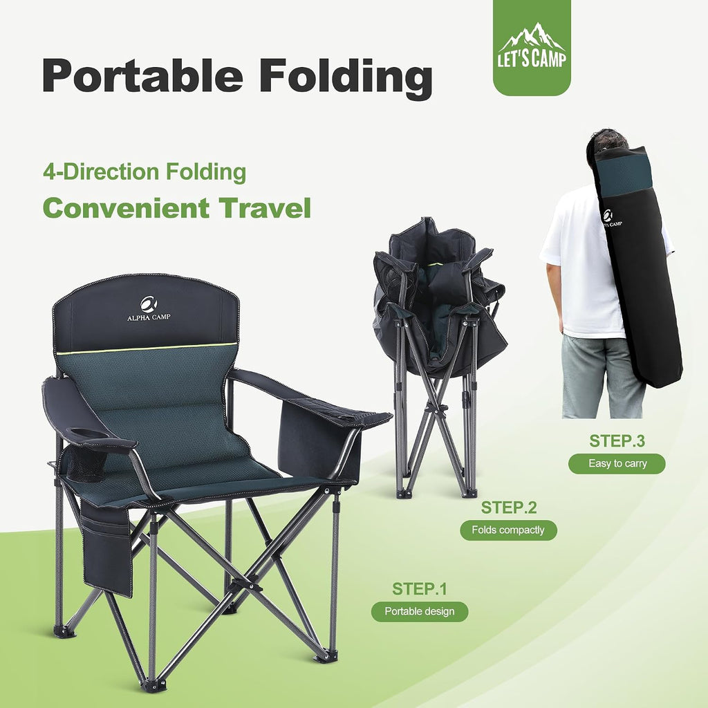 LET'S CAMP Oversized Folding Camping Chair Portable Outdoor Heavy Duty