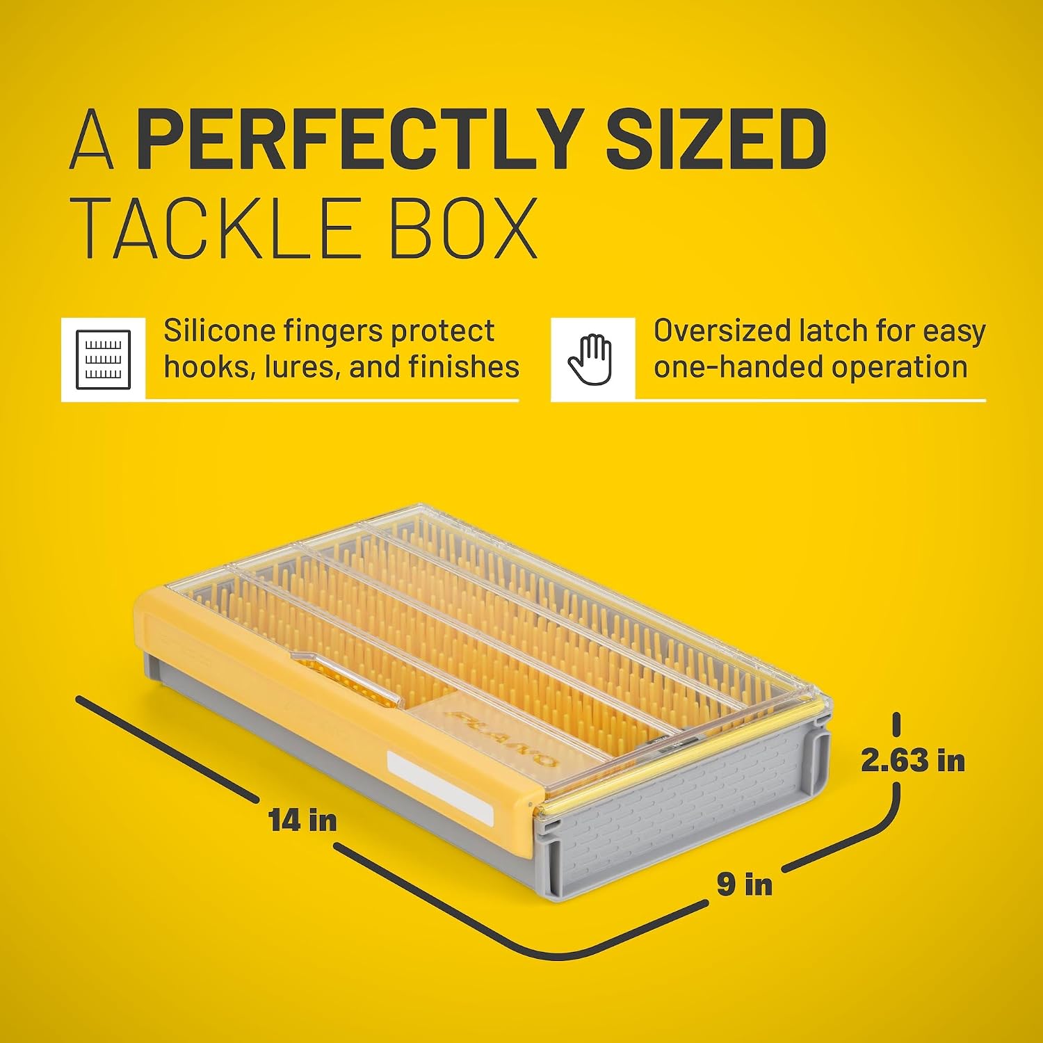 Plano EDGE Flex Crankbait 3700 Premium Utility Box, Gray and Yellow with Clear Lid, Waterproof Tackle Box Storage for Small Crankbaits, Buzzbaits and Swimbaits