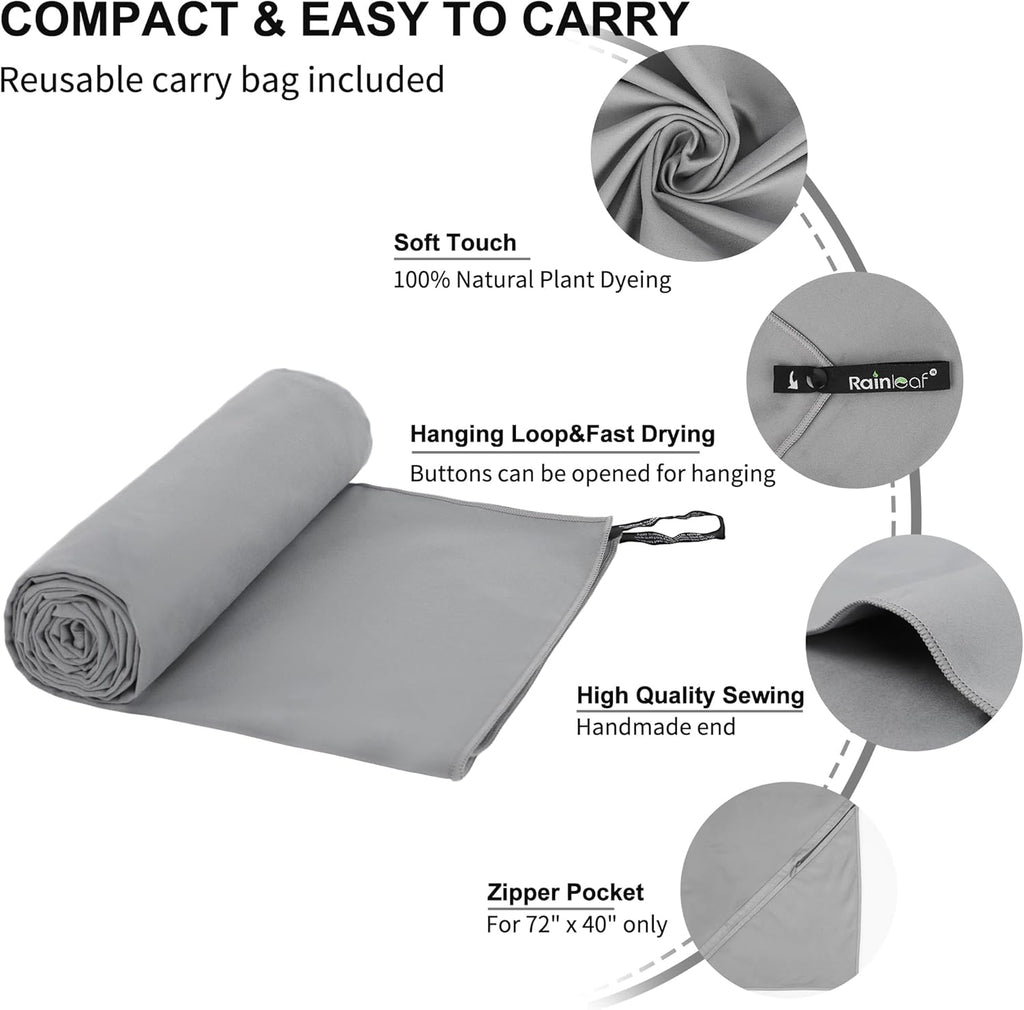 Rainleaf Microfiber Towel Quick Dry Camping & Travel & Gym Towel. Compact