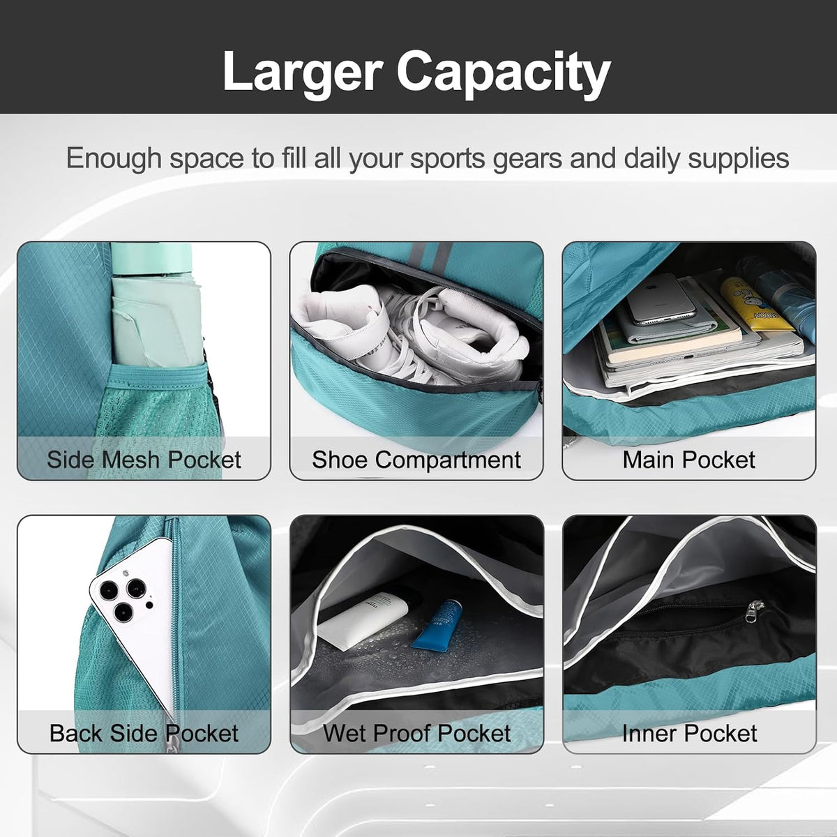 Hoedia Sports Drawstring Backpack - Swim Gym Bag for Women and Men