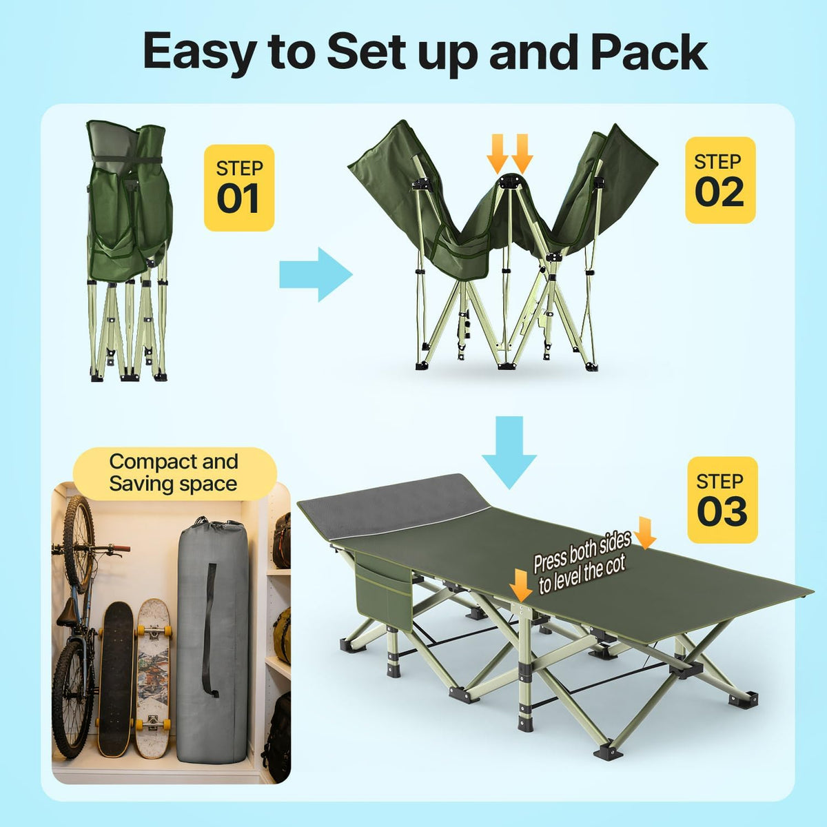 Slendor XXL Camping Cot with Mattress, Pillow & Carry Bag, 32" Extra Wide
