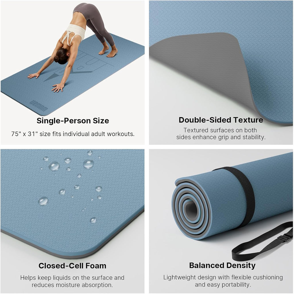 Yoga Mat TPE 72"x31.5"x0.31" Thick Non Slip Exercise Mat