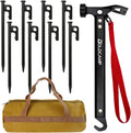 GOLDCAMP Tent Stake Kit, 8 Steel Stakes with Hammer & Canvas Bag