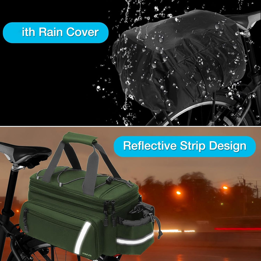 MOSISO Bike Rack Bag with Rain Cover, Bike Trunk Cooler Handag,Wllow Green