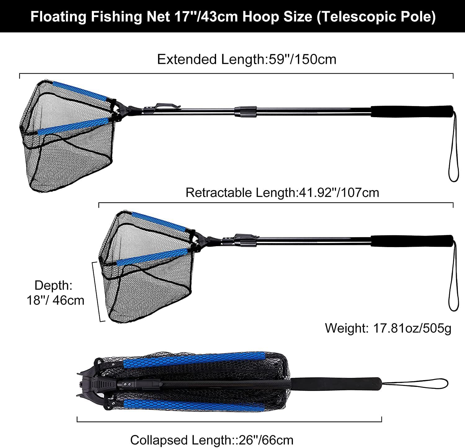 PLUSINNO Fishing Net Fish Floating Landing Net with Handle