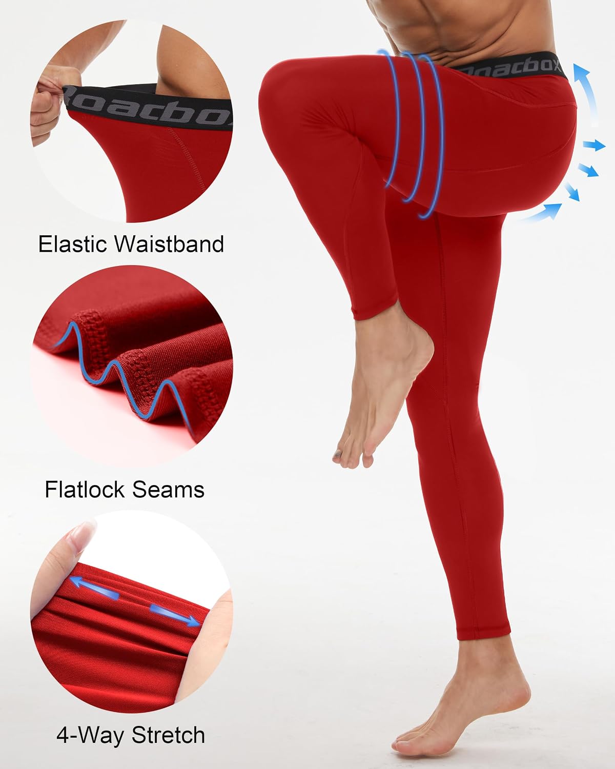 Roadbox 3 Pack Compression Pants Men, Performance Running Workout Leggings