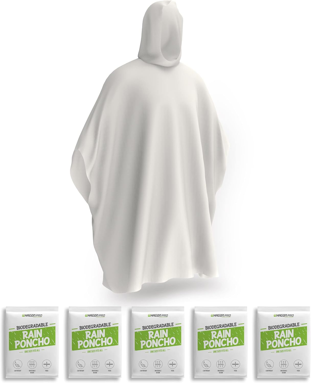 Hagon PRO Disposable Rain Ponchos for Adults (5 Pack)