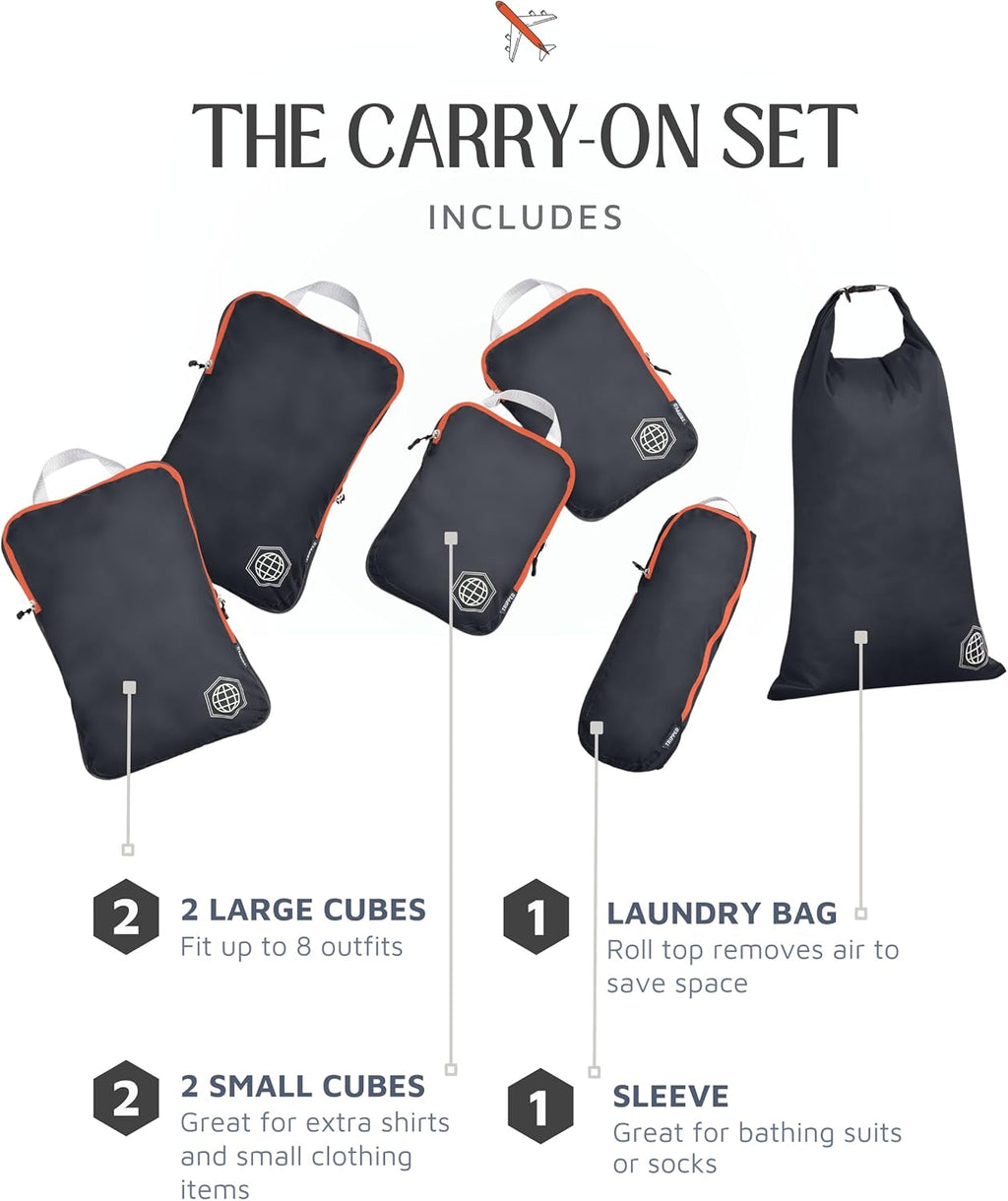 TRIPPED Travel Gear Compression Packing Cubes for Carry-On Travel 6-Pack
