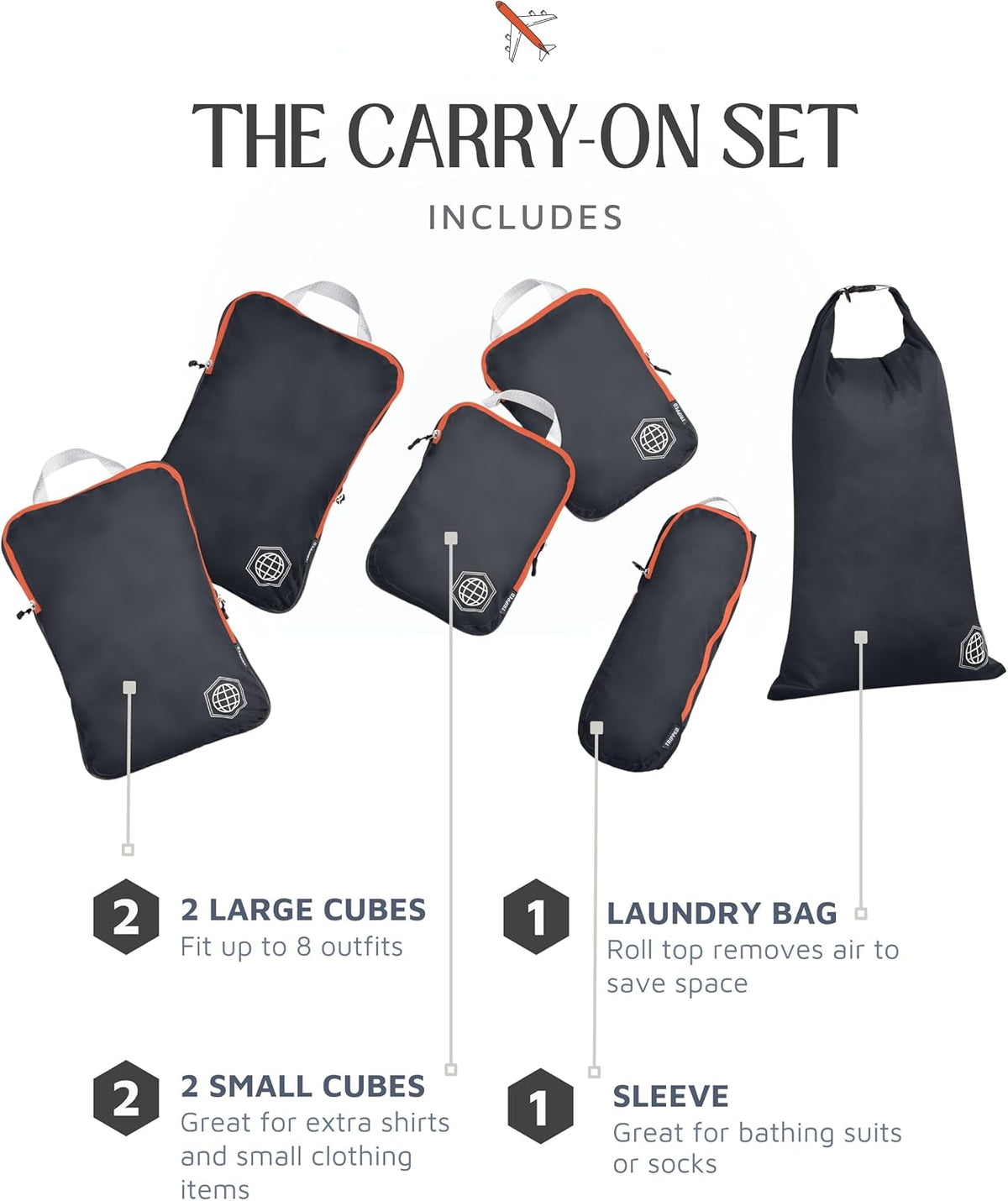 TRIPPED Travel Gear Compression Packing Cubes for Carry-On Travel 6-Pack