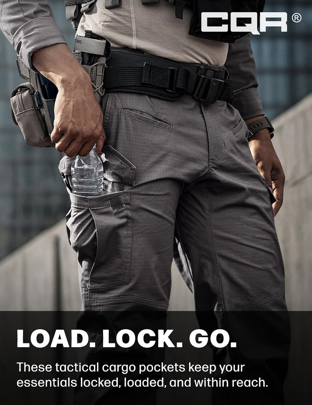 CQR Men's Flex Ripstop Tactical Pants, Water Resistant Stretch Cargo Pants, Lightweight EDC Hiking Work Pants