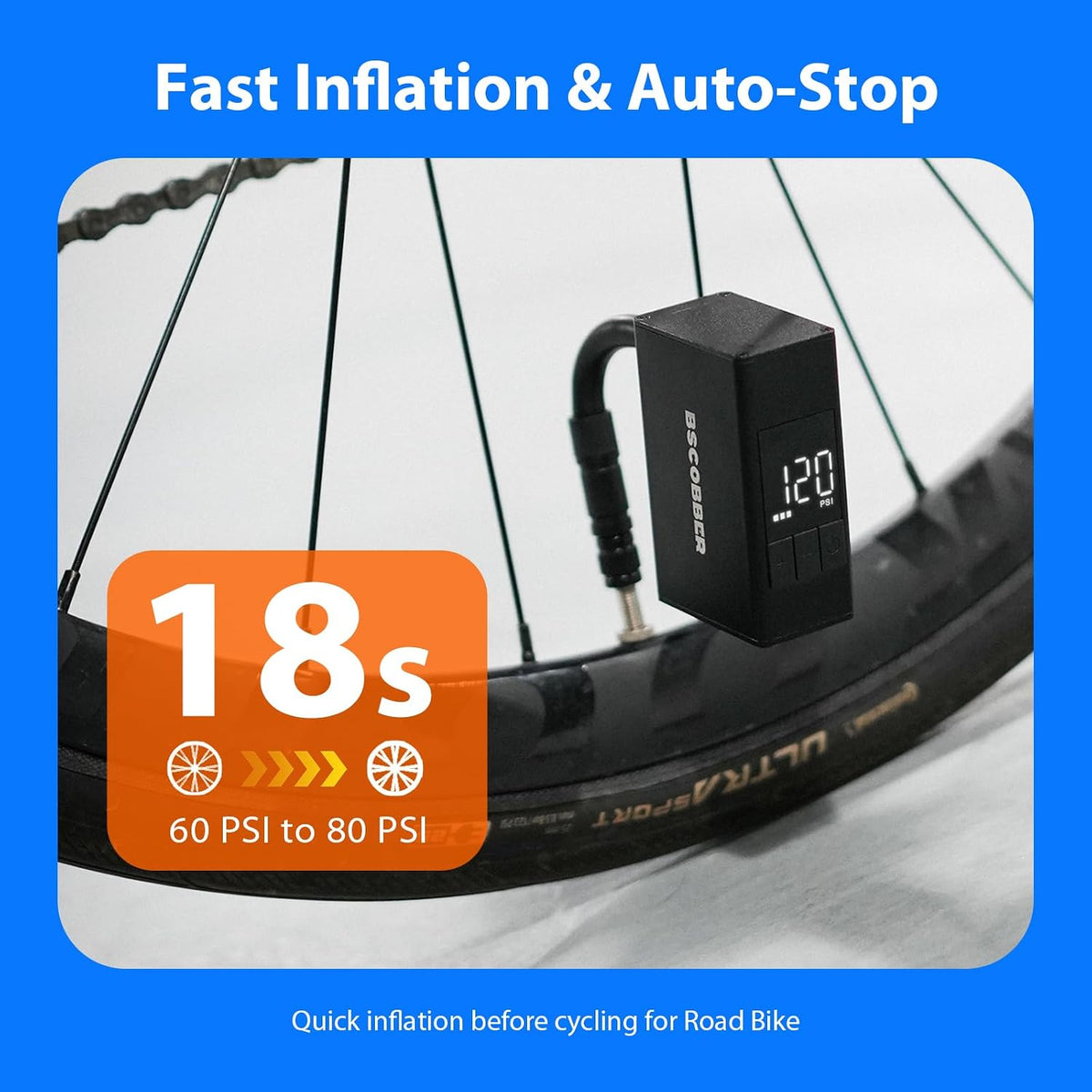 137g 120PSI Mini Bike Pump, Pocket-Size Auto Shut-Off