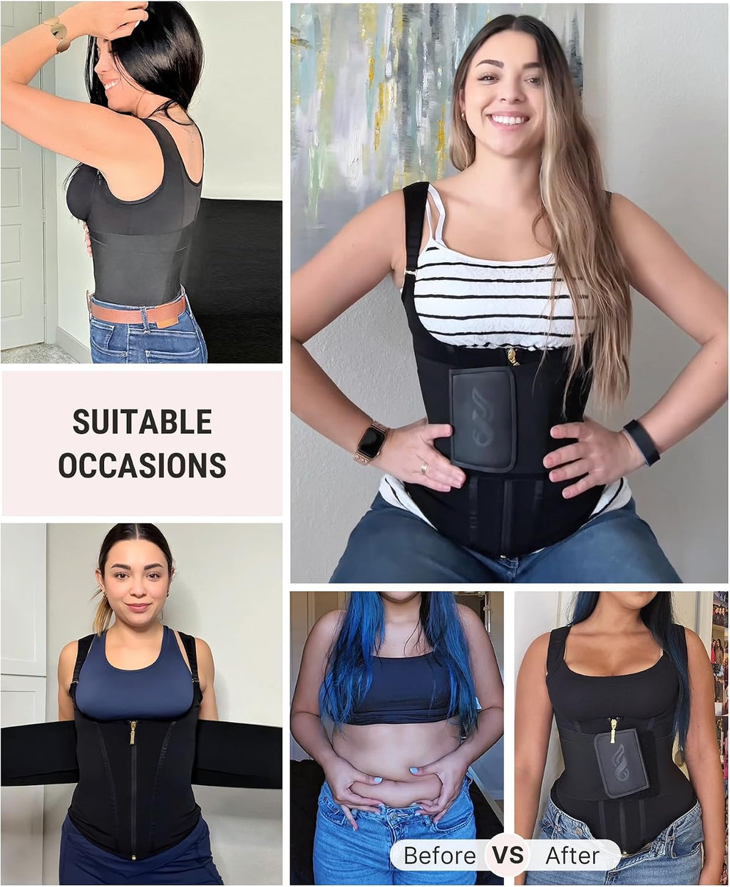 FeelinGirl Waist Trainer for Women Tummy Control Waist Cincher Belt Workout Body Shaper Vest with Adjustable Shoulder Strap