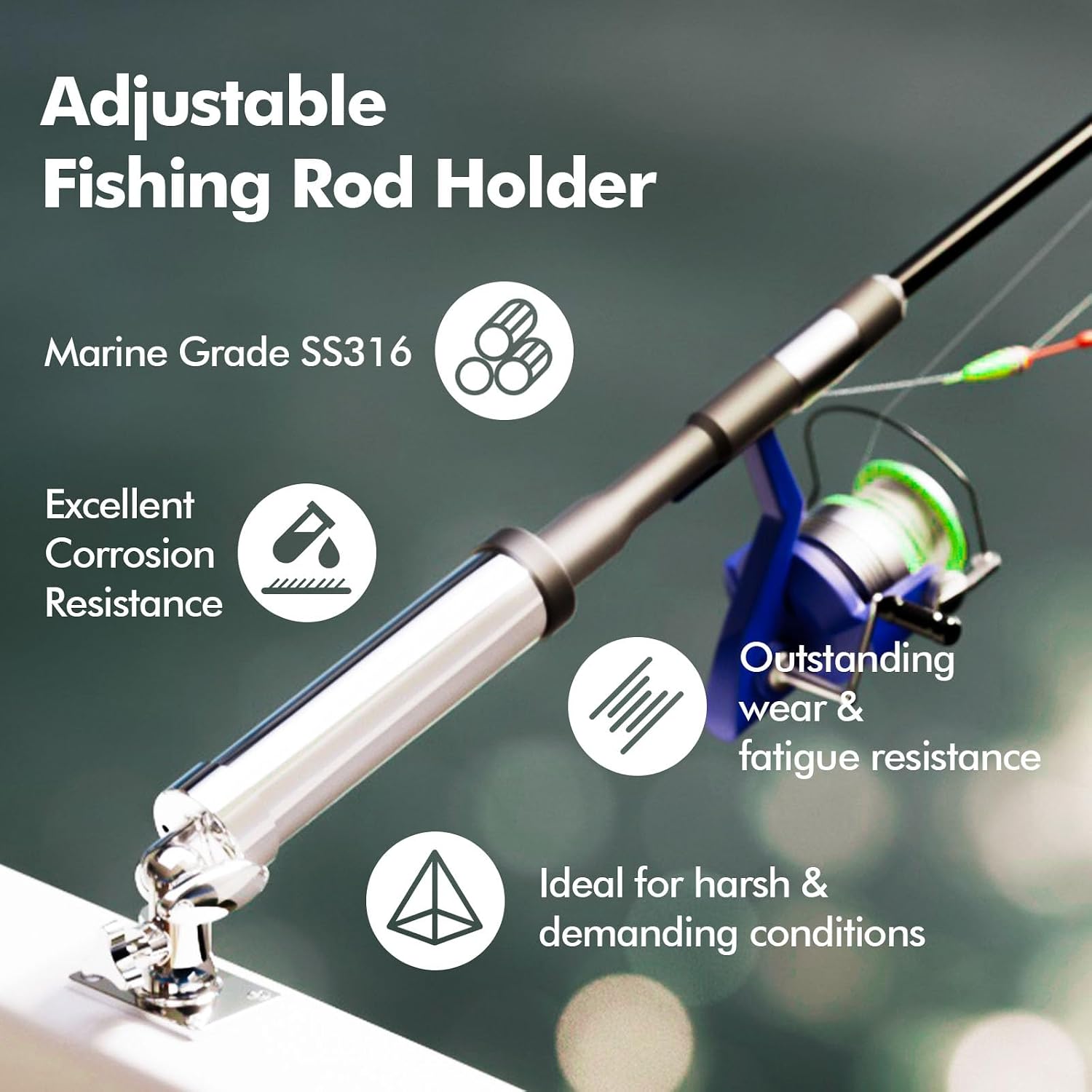 Rod Holders for Fishing Boat，2 Pack 316 Stainless Steel 360 Degree Adjustable Deck Flush Mount Fishing Rod Pole Holder for Marine Boat Yacht