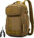 Fishing Backpack - Tackle Sling Bag- Fishing Gear Bags with Rod Holder and Fish Plier (Tan)
