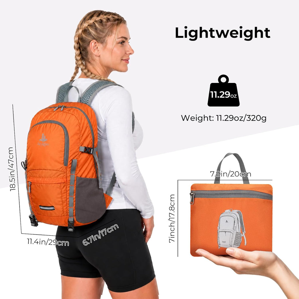 20L Small Hiking Backpack for Women Men, Lightweight Packable Day pack, Foldable Daypack for Cycling, Travel, Commuting (Orange)