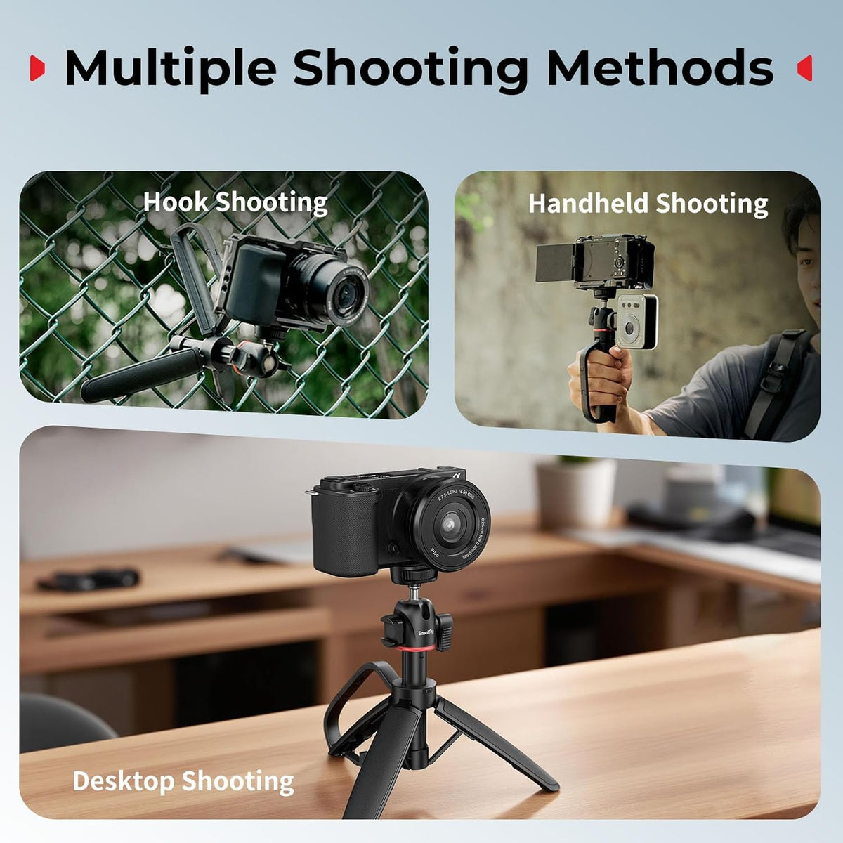 SMALLRIG Small Camera Tripod Selfie Stick, Extendable 8"-15" Mini Tripod