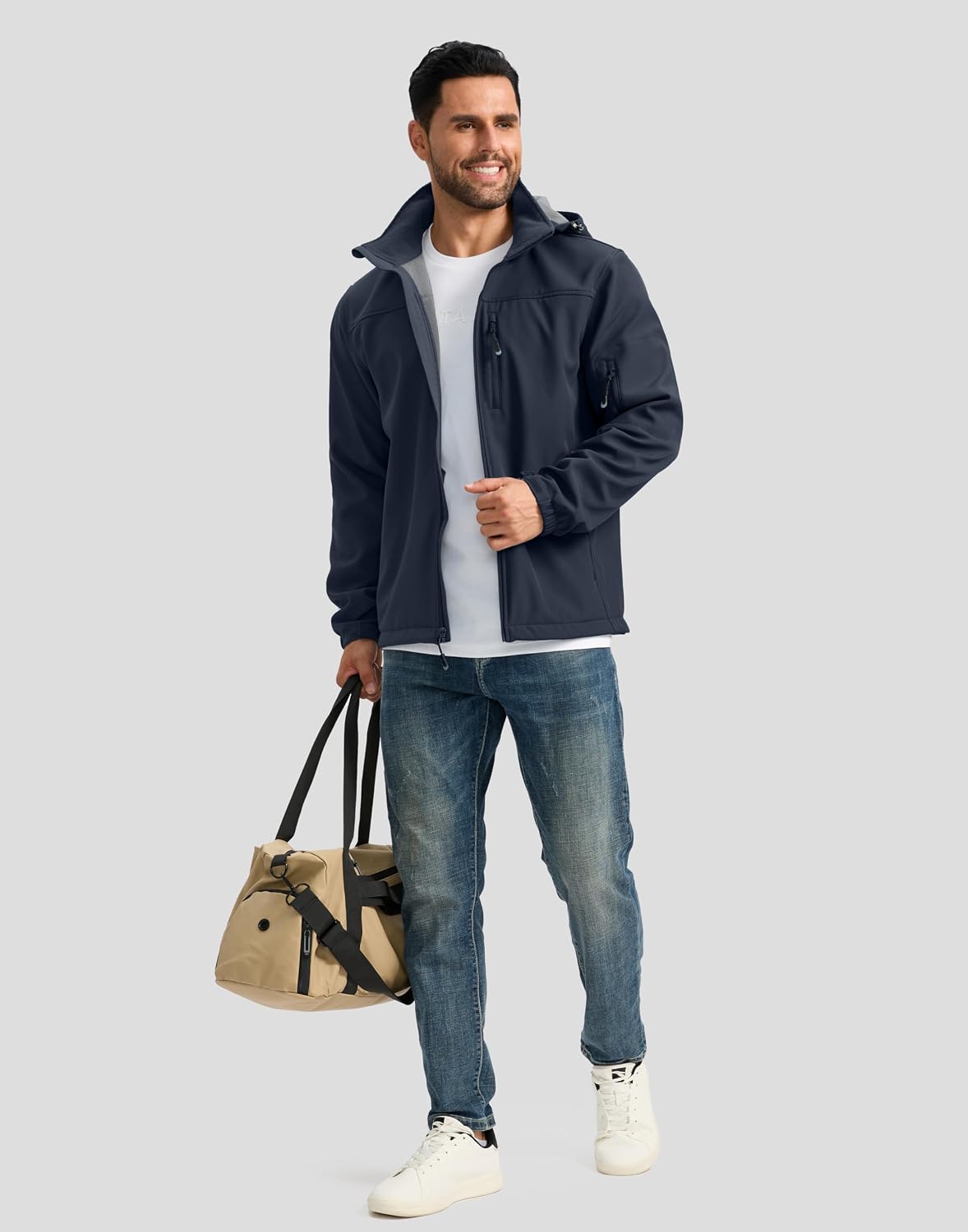 Pudolla Men's Softshell Jacket Hooded Fleece Lined Coats for Outdoor Work