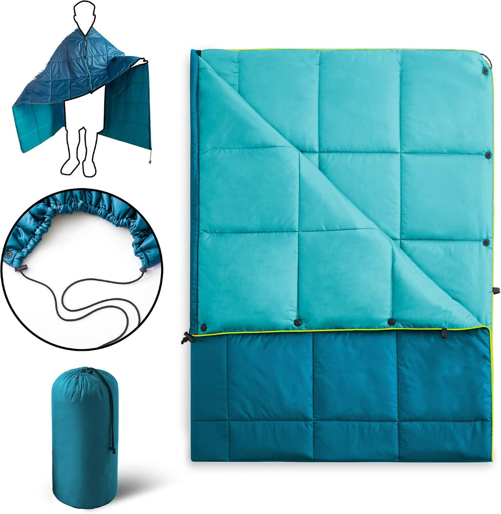 UNIKOME Puffy Camping Blanket,Packable Outdoor Quilt, 75"×52", Lake Blue