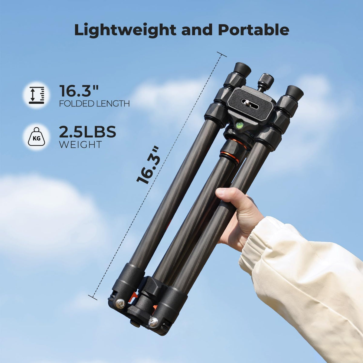 K&F CONCEPT 64" Carbon Fiber Camera Tripod with 1.4" Ball Head